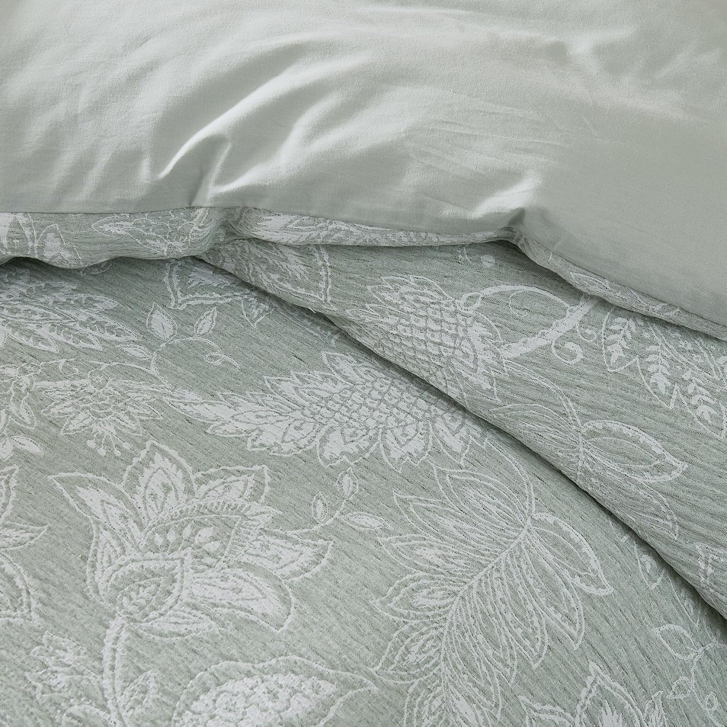 Lush Decor Floral Jacobean Gauze Jacquard Duvet Cover 3 Piece Set King Sage - Floral Duvet - Green Bedding Set - Vintage & Coquette Decor